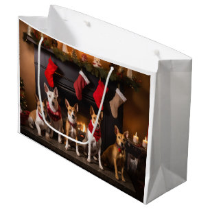 Basenji an der Weihnachtsfeier am Feuerplatz Große Geschenktüte