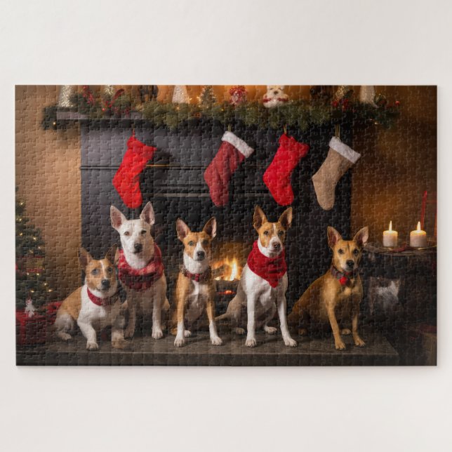 Basenji an der Weihnachtsfeier am Feuerplatz Puzzle (Horizontal)