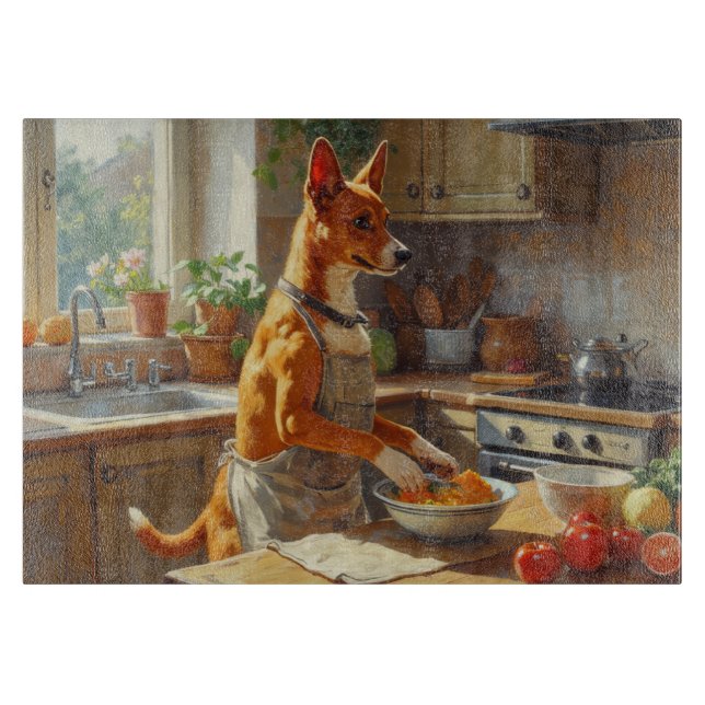 Basenji beim Kochen in der Küche Schneidebrett (Vorderseite)