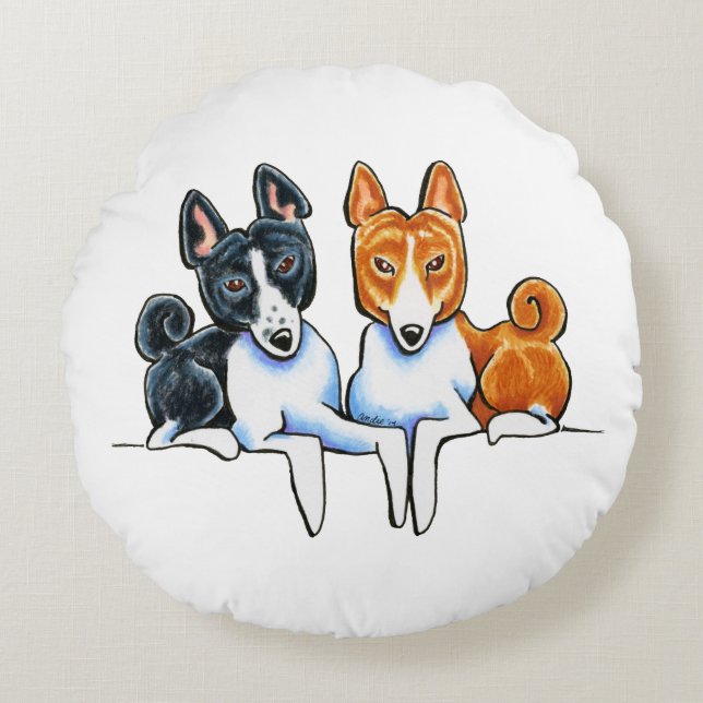 Basenji Buds Rundes Kissen (Vorderseite)