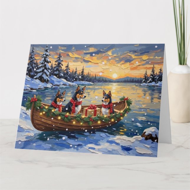 Basenji Christmas Boat Holiday Karte (Vorderseite)