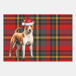 Basenji Christmas Dog Red Holiday Kariert Geschenkpapier Set