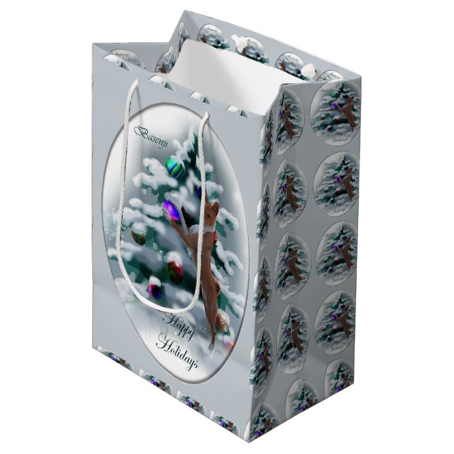 Basenji Christmas Mittlere Geschenktüte (Vorderseite Schrägansicht)