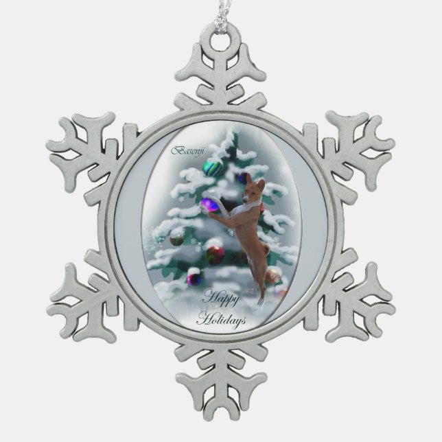 Basenji Christmas Schneeflocken Zinn-Ornament (Vorderseite)