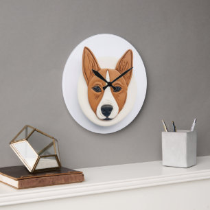 Basenji Dog 3D Inspiriert Große Wanduhr