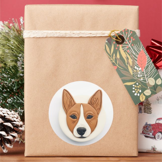 Basenji Dog 3D Inspiriert Runder Aufkleber (Feiertag)
