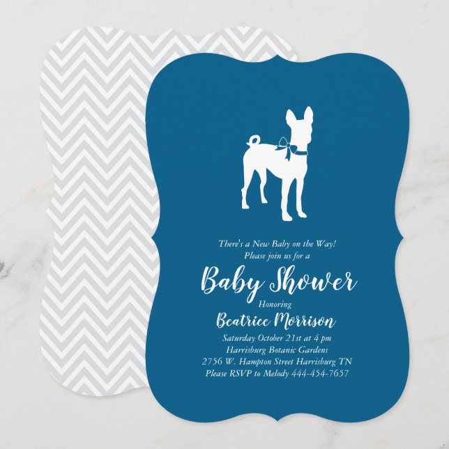 Basenji Dog Baby Shower Boy Blue Einladung (Vorne/Hinten)