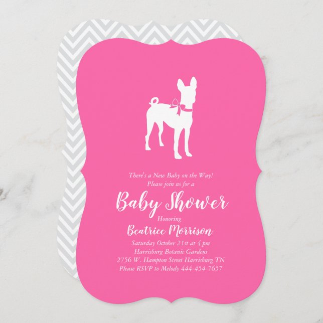 Basenji Dog Baby Shower Girl Pink Einladung (Vorne/Hinten)