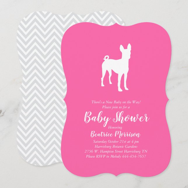 Basenji Dog Baby Shower Girl Pink Einladung (Vorne/Hinten)
