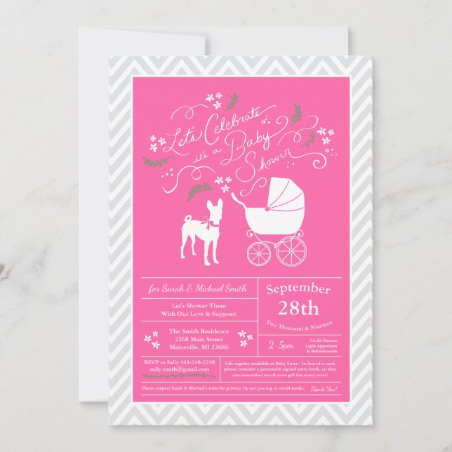 Basenji Dog Baby Shower Girl Pink Einladung (Vorderseite)