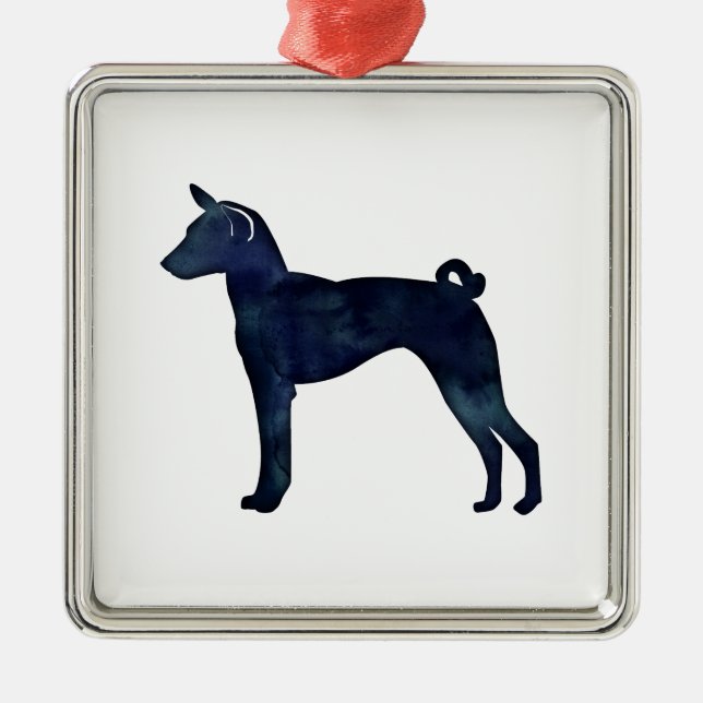 Basenji Dog Black Watercolor Silhouette Ornament Aus Metall (Vorne)