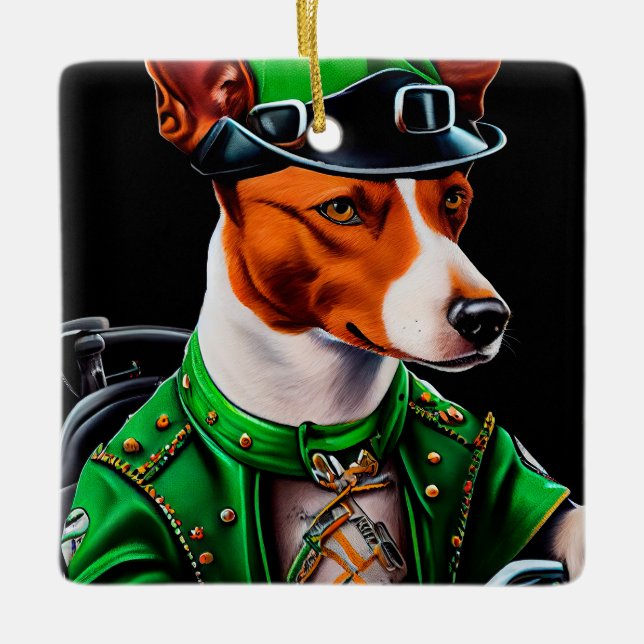 Basenji Dog Fahrrad St. Patrick's Day Keramikornament (Vorderseite)