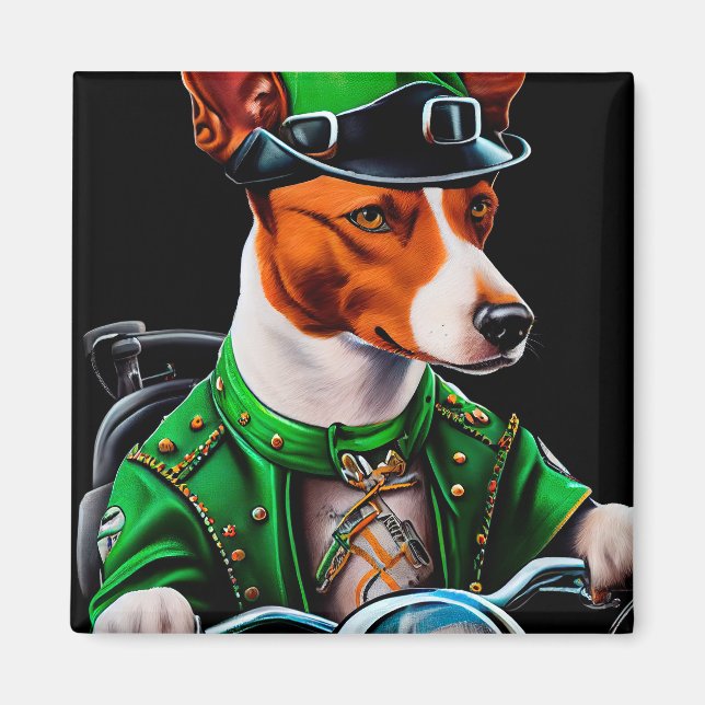 Basenji Dog Fahrrad St. Patrick's Day Magnet (Vorne)