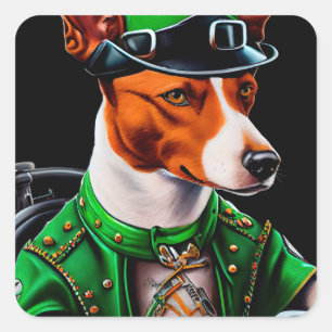Basenji Dog Fahrrad St. Patrick's Day Quadratischer Aufkleber