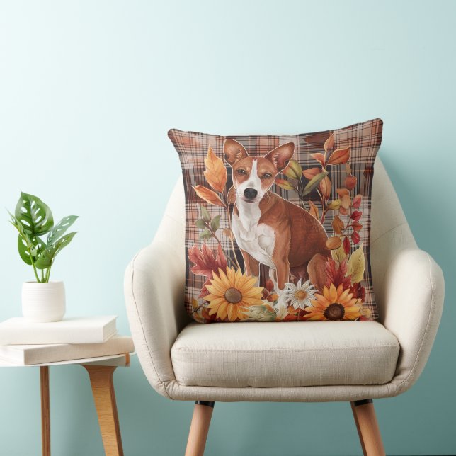 Basenji Dog Fall Wasserfarben-Blume Kissen (Stuhl )