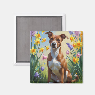 Basenji Dog Frühlingsblumen Malerei Magnet