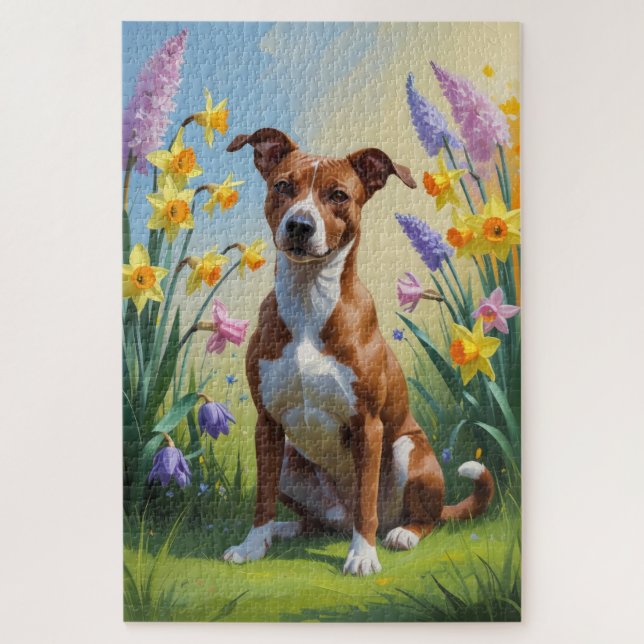 Basenji Dog Frühlingsblumen Malerei Puzzle (Vertikal)
