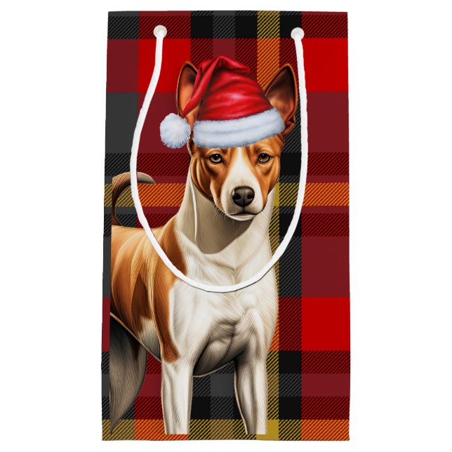 Basenji Dog Holiday Rot und Grün Karierte Weihnach Kleine Geschenktüte (Vorderseite)