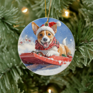 Basenji Dog in Sledge Lass es Schnee Weihnachten Keramik Ornament