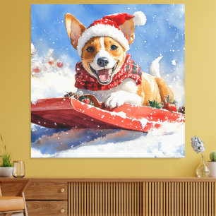 Basenji Dog in Sledge Lass es Schnee Weihnachten Leinwanddruck