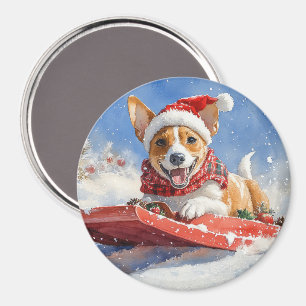 Basenji Dog in Sledge Lass es Schnee Weihnachten Magnet