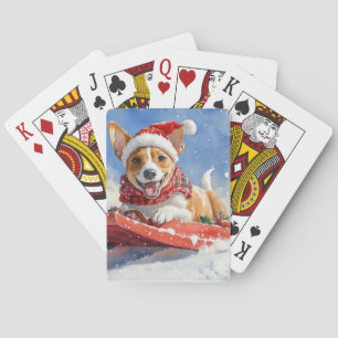 Basenji Dog in Sledge Lass es Schnee Weihnachten Spielkarten