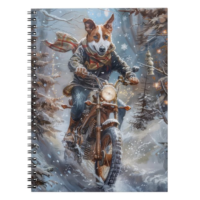 Basenji Dog Riding Motorrad Weihnachten Notizblock (Vorderseite)