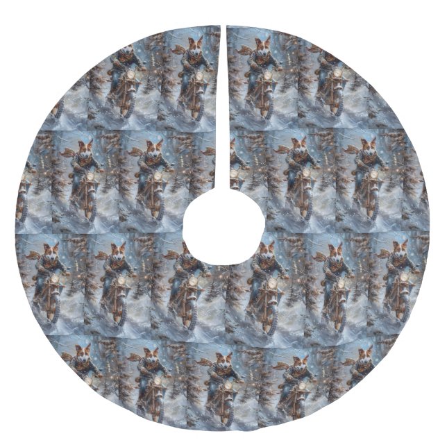 Basenji Dog Riding Motorrad Weihnachten Polyester Weihnachtsbaumdecke (Vorderseite)