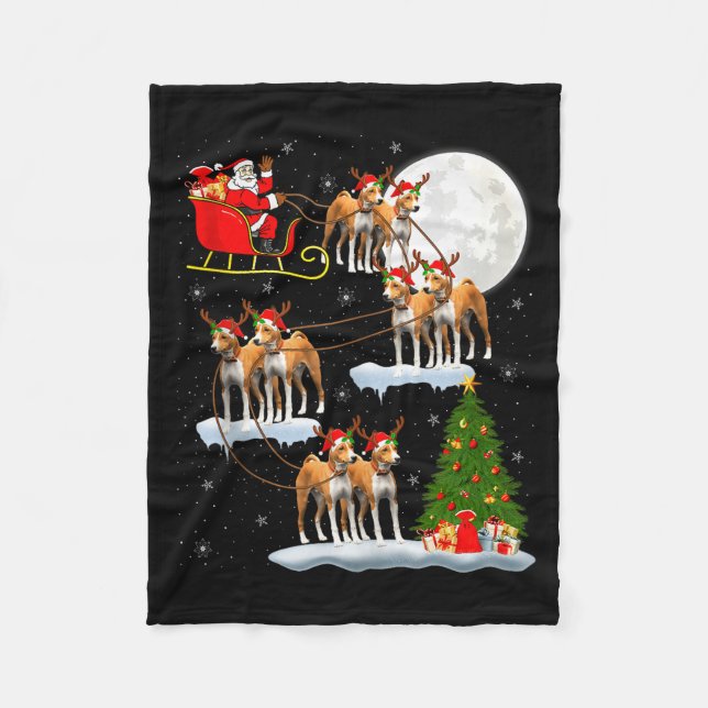 Basenji Dog Santa Sleigh Flying Funny Magical Chri Fleecedecke (Vorderseite)