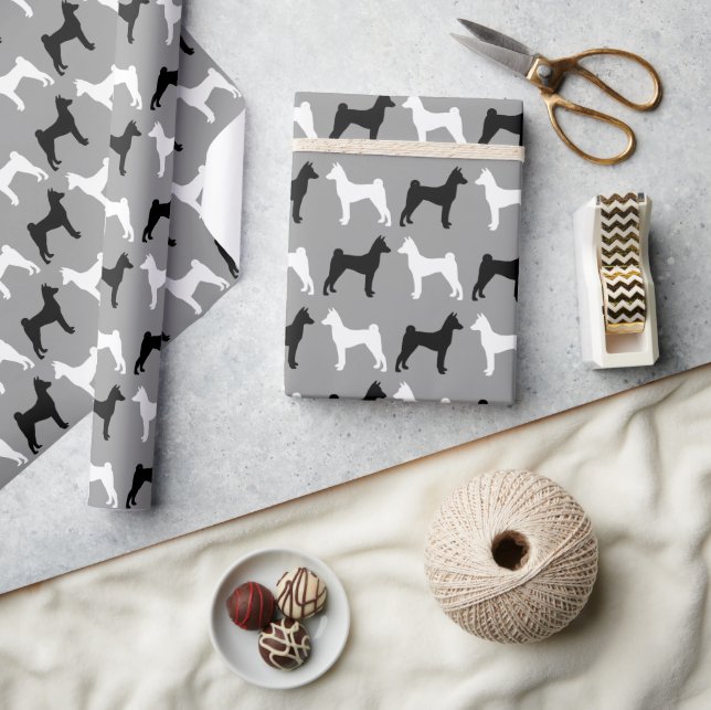 Basenji Dog Silhouetten Muster Geschenkpapier (Kunsthandwerk)