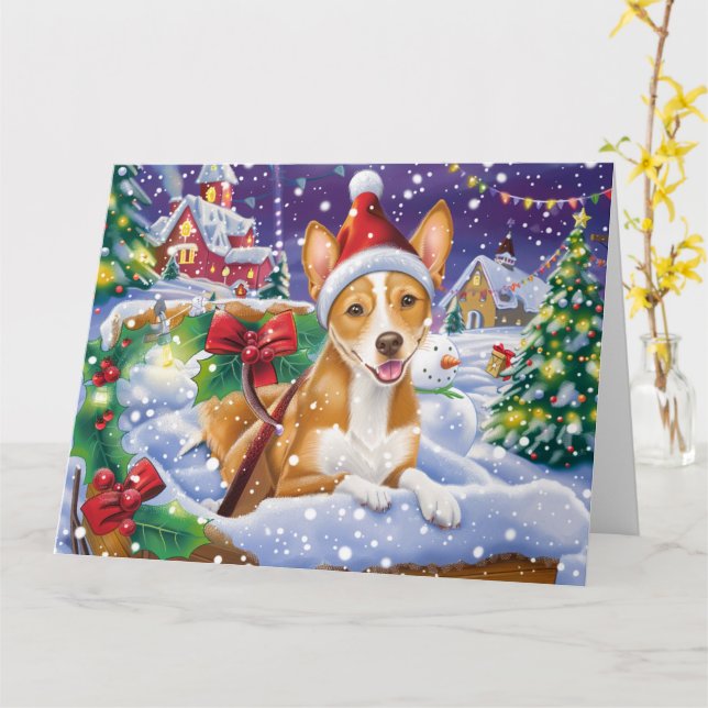 Basenji Dog Sleigh Snow Weihnachten Karte (Gelbe Blume)