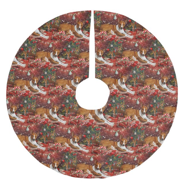 Basenji Dog Weihnachtsfest Polyester Weihnachtsbaumdecke (Vorderseite)