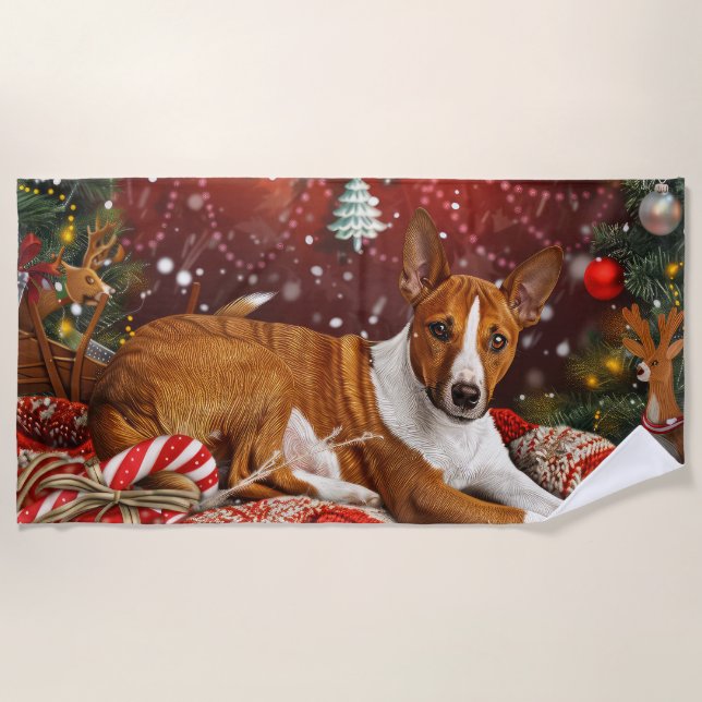 Basenji Dog Weihnachtsfest Strandtuch (Vorderseite)