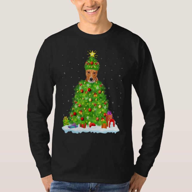 Basenji Dog Xmas Lichtbaum Funny Basenji Chris T-Shirt (Vorderseite)