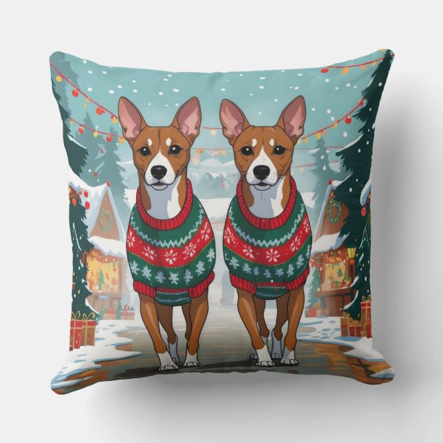 Basenji Dogs Christmas Snow Holiday  Kissen (Rückseite)
