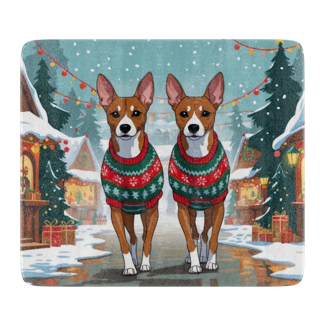 Basenji Dogs Christmas Snow Holiday  Schneidebrett (Vorderseite)