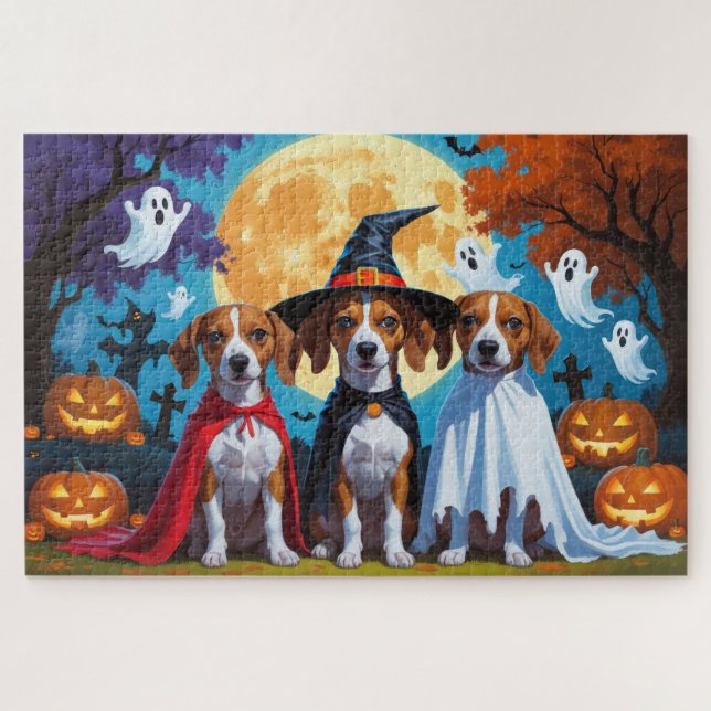Basenji Dogs Pumpkin Halloween Funny Puzzle (Horizontal)