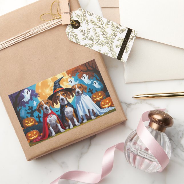 Basenji Dogs Pumpkin Halloween Funny Rechteckiger Aufkleber (Schenken)