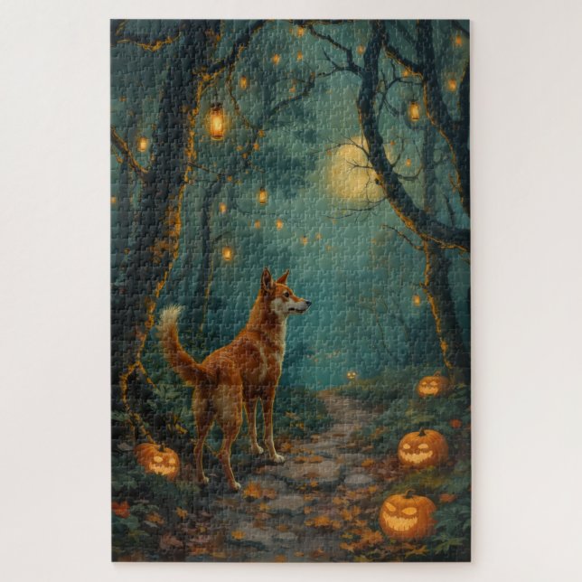 Basenji Enchanted Forest Halloween Kunstwerk Puzzle (Vertikal)
