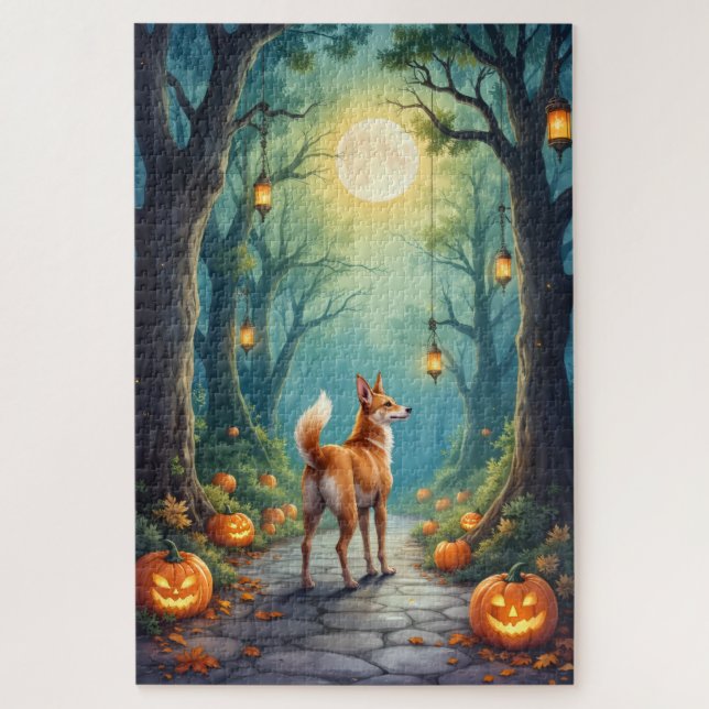 Basenji Enchanted Forest Halloween Kunstwerk Puzzle (Vertikal)