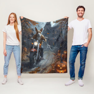 Basenji fährt Motorrad Halloween Gruselig Fleecedecke