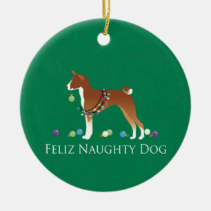 Basenji Feliz Naughty Dog Weihnachten Keramikornament