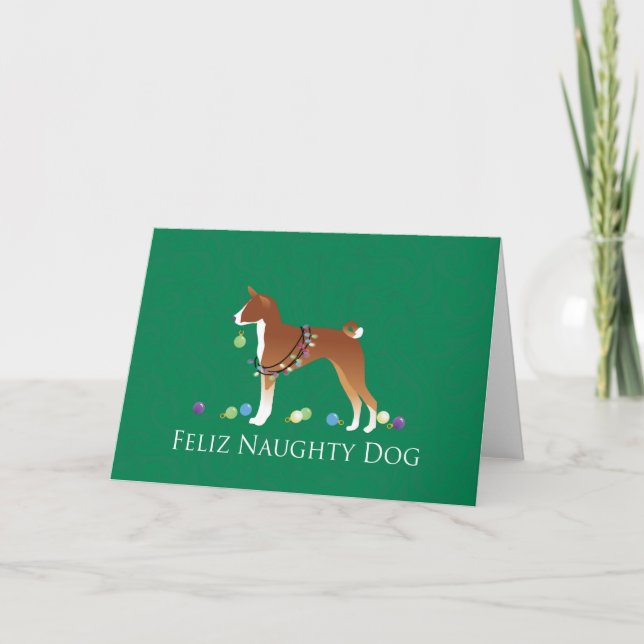Basenji Feliz Naughty Hund Weihnachten (Vorderseite)