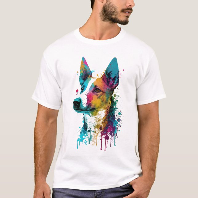 Basenji - Graffiti Neon Ink Splash T-Shirt (Vorderseite)