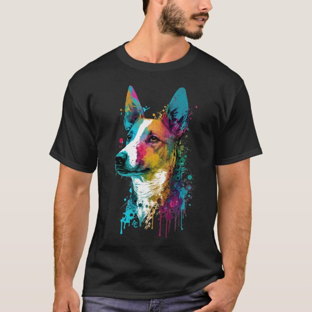 Basenji - Graffiti Neon Ink Splash T-Shirt (Vorderseite)