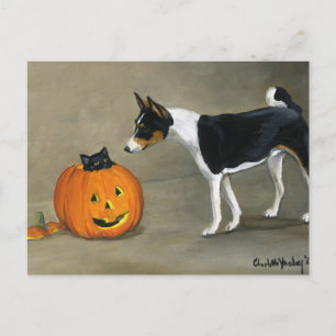 "Basenji Halloween" Dog Art Postcard Feiertagspostkarte