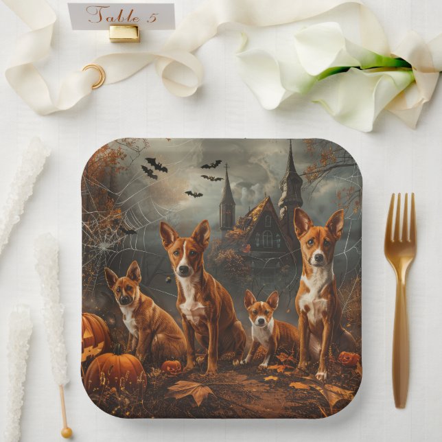 Basenji Halloween Night Doggy Delight Pappteller (Hochzeit)