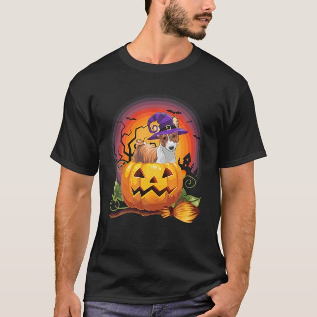 Basenji Hexch Pumpkin Halloween Hund Lover Kostüm T-Shirt (Vorderseite)