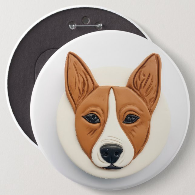 Basenji Hund 3D Inspiriert Button (Vorne & Hinten)