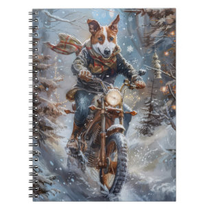 Basenji Hund fährt Motorrad Weihnachten  Notizblock